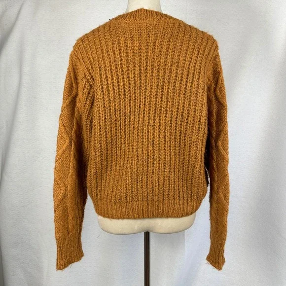 Dreamers‎ by Debut Women XL Cable Knit Pom Pom Cropped Sweater Honeycomb Autumn - Picture 4 of 9